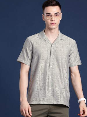 Hancock Men Self Design Casual Grey Shirt