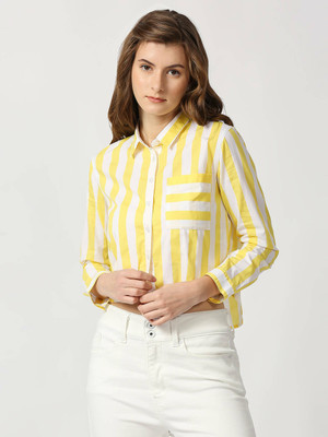 Pepe Jeans Women Striped Casual Yellow Shirt