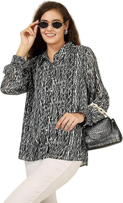 POSHWAVE Women Printed Formal Black Shirt