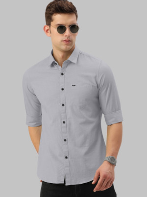 Growwax Men Solid Formal Grey Shirt