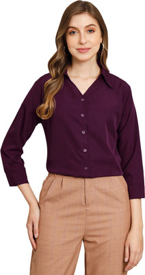 FUNDAY FASHION Women Solid Casual Maroon Shirt