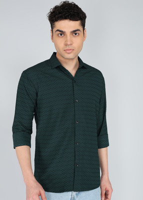 DISHANK CREATION Men Self Design Party Green Shirt