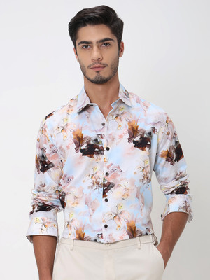 MUFTI Men Printed Casual Pink Shirt