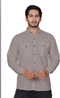 ShopGlobal Men Solid Casual Grey Shirt