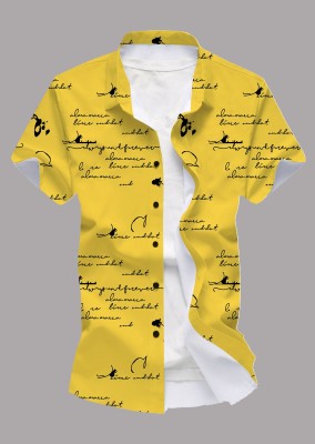 Blue dove Men Printed Casual Yellow Shirt