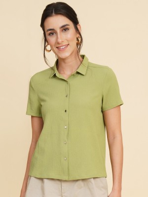 House Of Kkarma Women Solid Casual Light Green Shirt