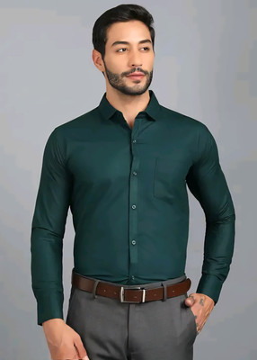JILANI TRADERS Men Solid Party Green Shirt