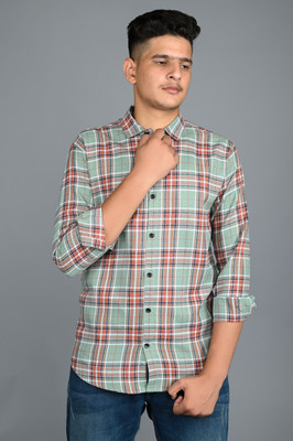 BLEZZA Men Checkered Casual Green Shirt