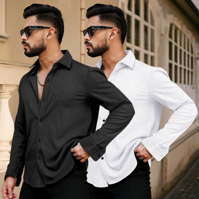 IKON FASHION Men Solid Casual Black Shirt(Pack of 2)