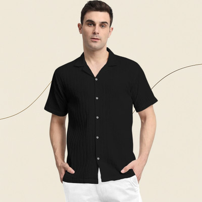 A Sti Men Self Design Casual Black Shirt