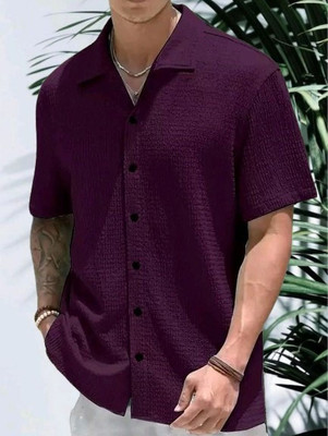 MUMIN Men Solid Casual Purple Shirt