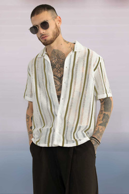 Japrin Creation Men Self Design Formal Light Green Shirt