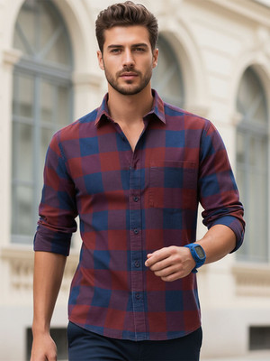 BEWAKOOF Men Checkered Casual Red Shirt