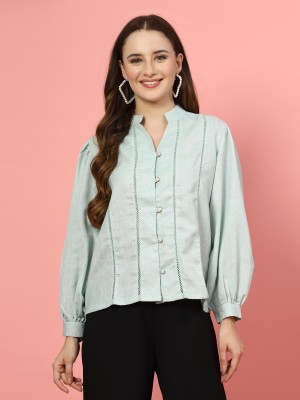 PLUSS Women Striped Casual Blue Shirt