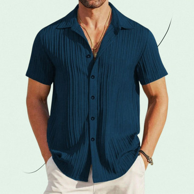 A Sti Men Self Design Casual Blue Shirt