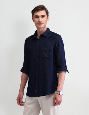 U.S. POLO ASSN. Men Solid Casual Blue Shirt