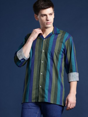 Hancock Men Striped Casual Green, Blue Shirt