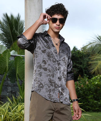 CAMPUS SUTRA Men Floral Print Casual Grey Shirt