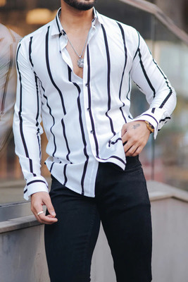 BIKIT Men Striped Casual Pink Shirt