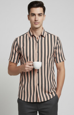 THE KINGSMAN Men Striped Casual Orange Shirt