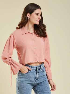 J TURRITOPSIS Women Solid Casual Orange Shirt