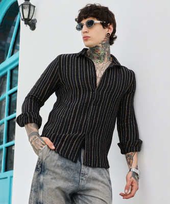 CAMPUS SUTRA Men Striped Casual Black Shirt