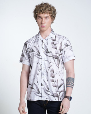 Double TWO Men Printed Casual Grey Shirt