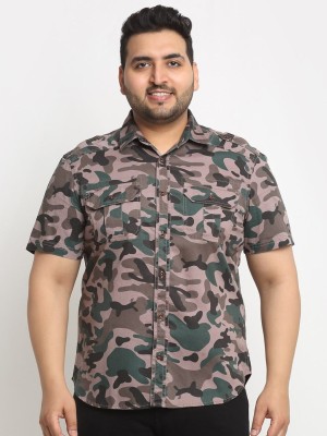 PLUSS Men Military Camouflage Casual Brown, Green Shirt