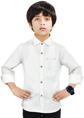 Paper Crane Boys Solid Casual White Shirt
