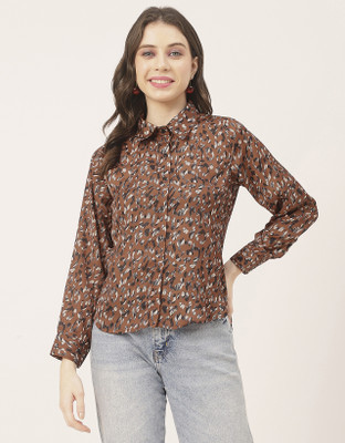 moomaya Women Printed Casual Black, Brown, White Shirt
