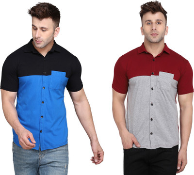 GEUM Men Solid Casual Multicolor Shirt(Pack of 2)