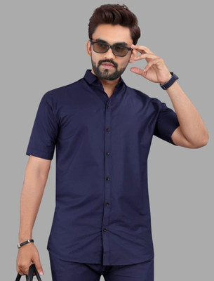 Radiance Creations Men Solid Casual Blue Shirt