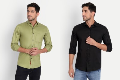 Tanip Men Solid Casual Green, Black Shirt(Pack of 2)