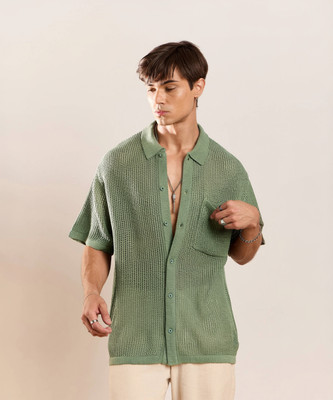 MASCLN SASSAFRAS Men Self Design Casual Green Shirt