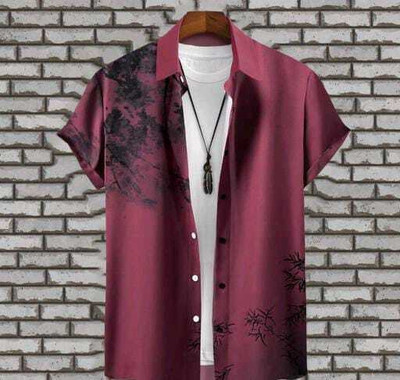 Varni Creation Men Printed Casual Pink Shirt
