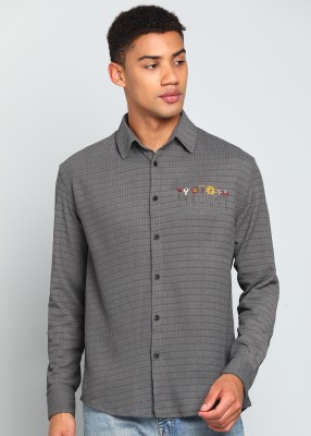 INDICLUB Men Self Design Casual Grey Shirt