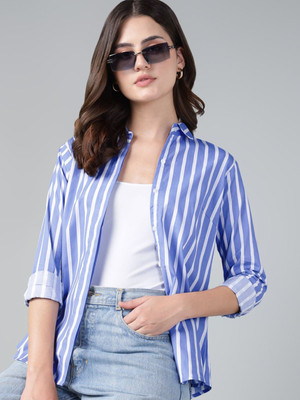 Hancock Women Striped Casual Blue, White Shirt
