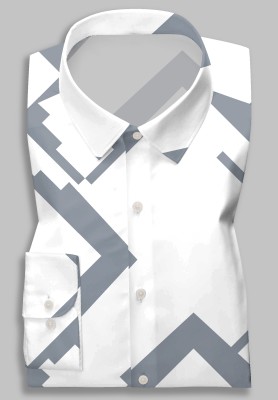 LYZOO FASHION Men Printed Casual White, Grey Shirt