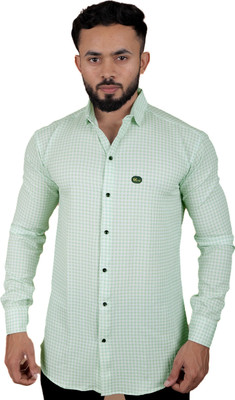 GCFAB Men Checkered Casual Light Green Shirt