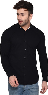 GEUM Men Solid Casual Black Shirt