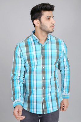 white apple jns Men Checkered Casual Light Blue Shirt