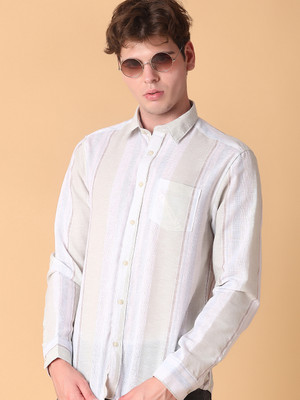 V-MART Men Striped Casual White Shirt