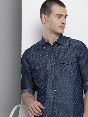 The Indian Garage Co. Men Printed Casual Dark Blue Shirt