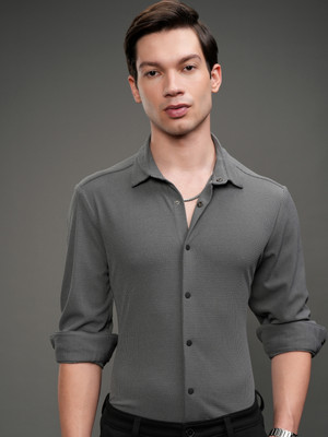 HIGHLANDER Men Self Design Casual Grey Shirt