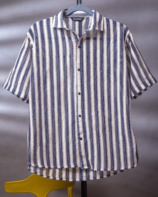 Lunice Men Self Design Casual Blue Shirt