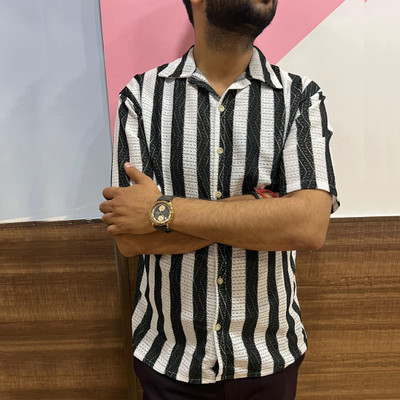 AGFashionStyle Men Striped Casual White, Black Shirt