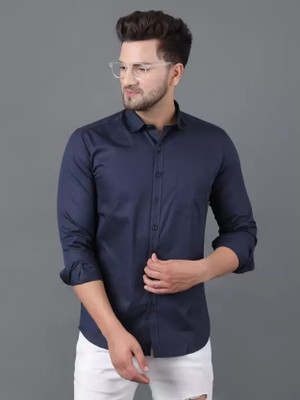 Vilantra Collection Men Solid Casual Dark Blue Shirt