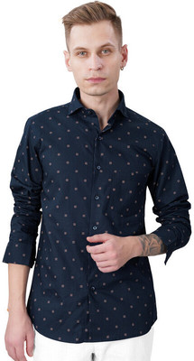 HOC Men Printed Casual Dark Blue, White, Red Shirt