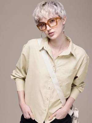 Roadster Women Solid Casual Beige Shirt