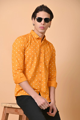 Lee Cross Men Printed Casual Orange Shirt